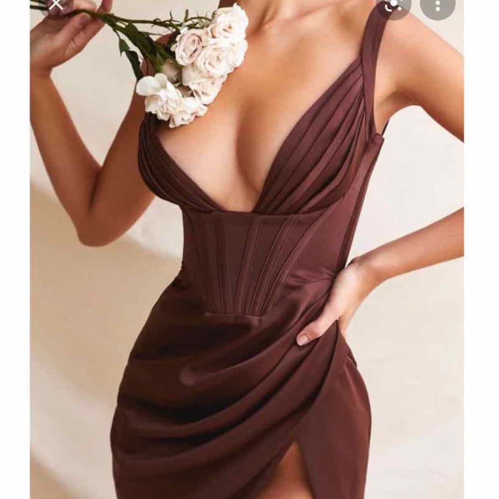 House Of CB Faye Chocolate Satin Corset Dress